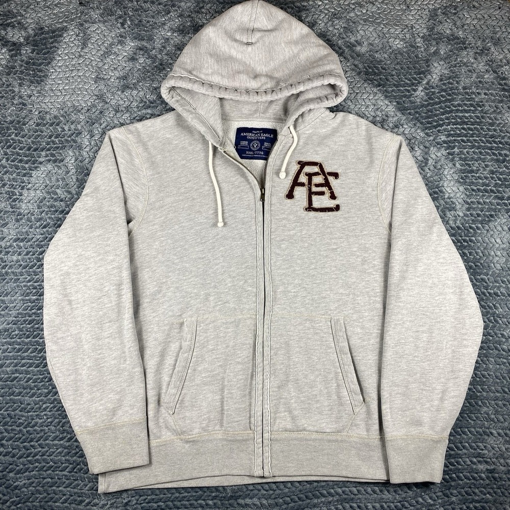 American Eagle Outfitters Vintage Hoodie Mens 3XL Gray Full Zip Sweatshirt Y2K